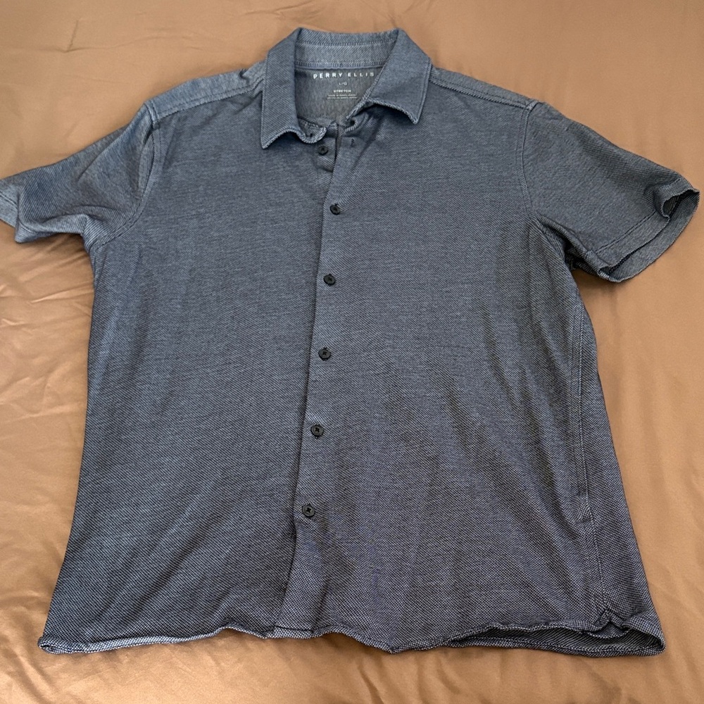 Perry Ellis Navy Short-Sleeve Button-Down Shirt